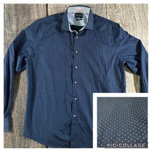 Denim & Flower Ricky Singh Dress Slim Fit Shirt Mens XL Navy Dots Button